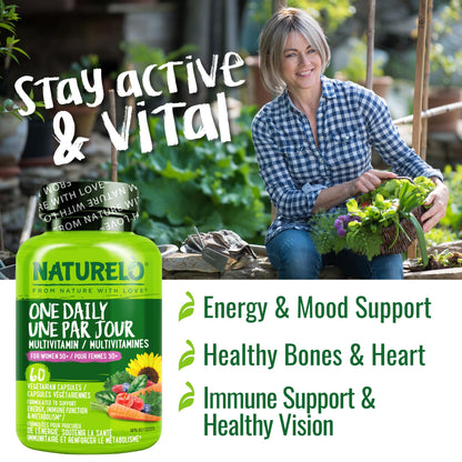 NATURELO One Daily Multivitamin for Women 50+ (Iron Free) - Menopause Support for Women Over 50 - Whole Food Supplement
