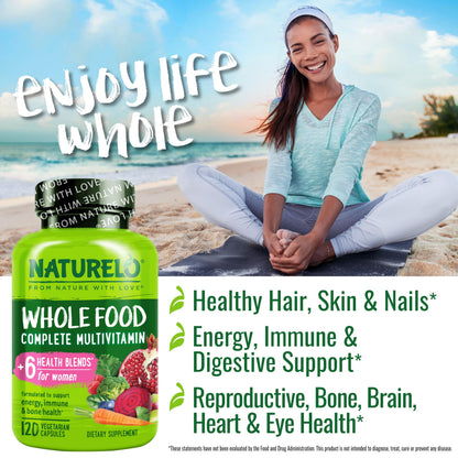 NATURELO Whole Food Multivitamin for Women - with Vitamins, Minerals, & Organic Extracts - Supplement for Energy and Heart Health