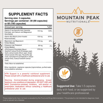 Mountain Peak Nutritionals HTN Blood Pressure Support Supplement for Heart & Circulation Health - Advanced Cardiovascular Formula with Rauwolfia, Hawthorn Berry, & Magnesium (180 Vegetarian Capsules) Mountain Peak NutritionalsBuy Supplements Australia