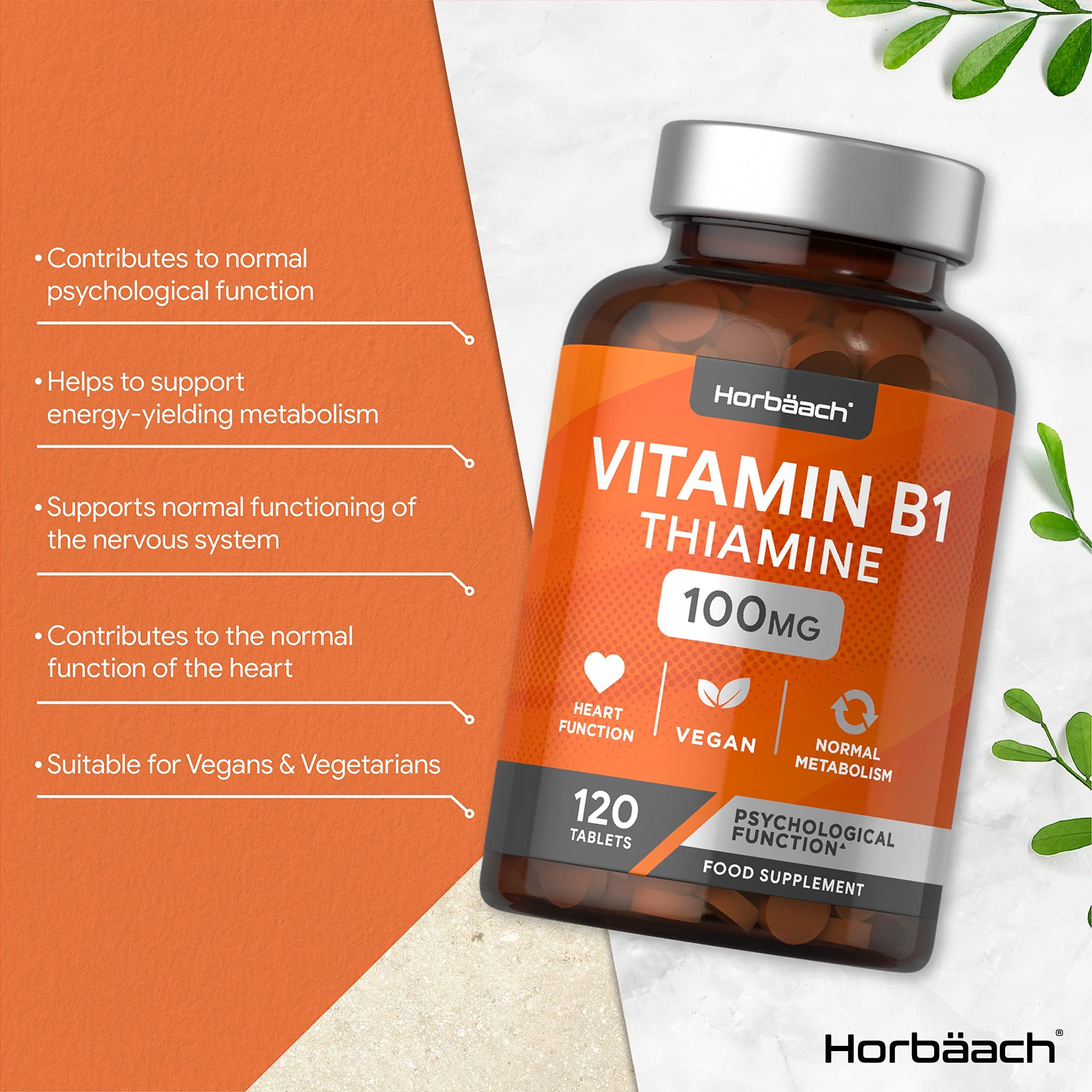 Vitamin B1 Thiamine High Strength 100mg | 120 Vegan Tablets | No Artificial HorbäachBuy Supplements Australia