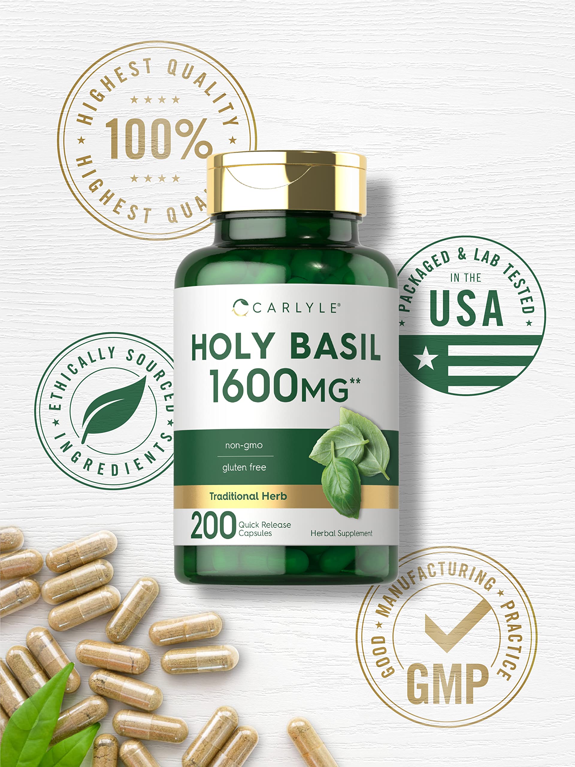 Carlyle Holy Basil Capsules 1600 mg | 200 Count | Tulsi Holy Basil Leaf Extract | Herbal CarlyleBuy Supplements Australia