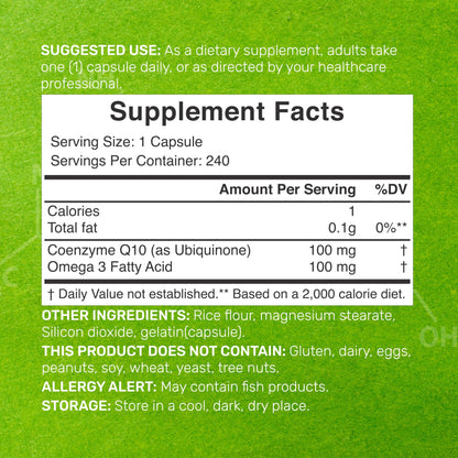 CoQ10 100mg, 240 Capsules – with Omega 3 Fatty Acid 100mg – Bioavailable Coenzyme DEAL SUPPLEMENTBuy Supplements Australia