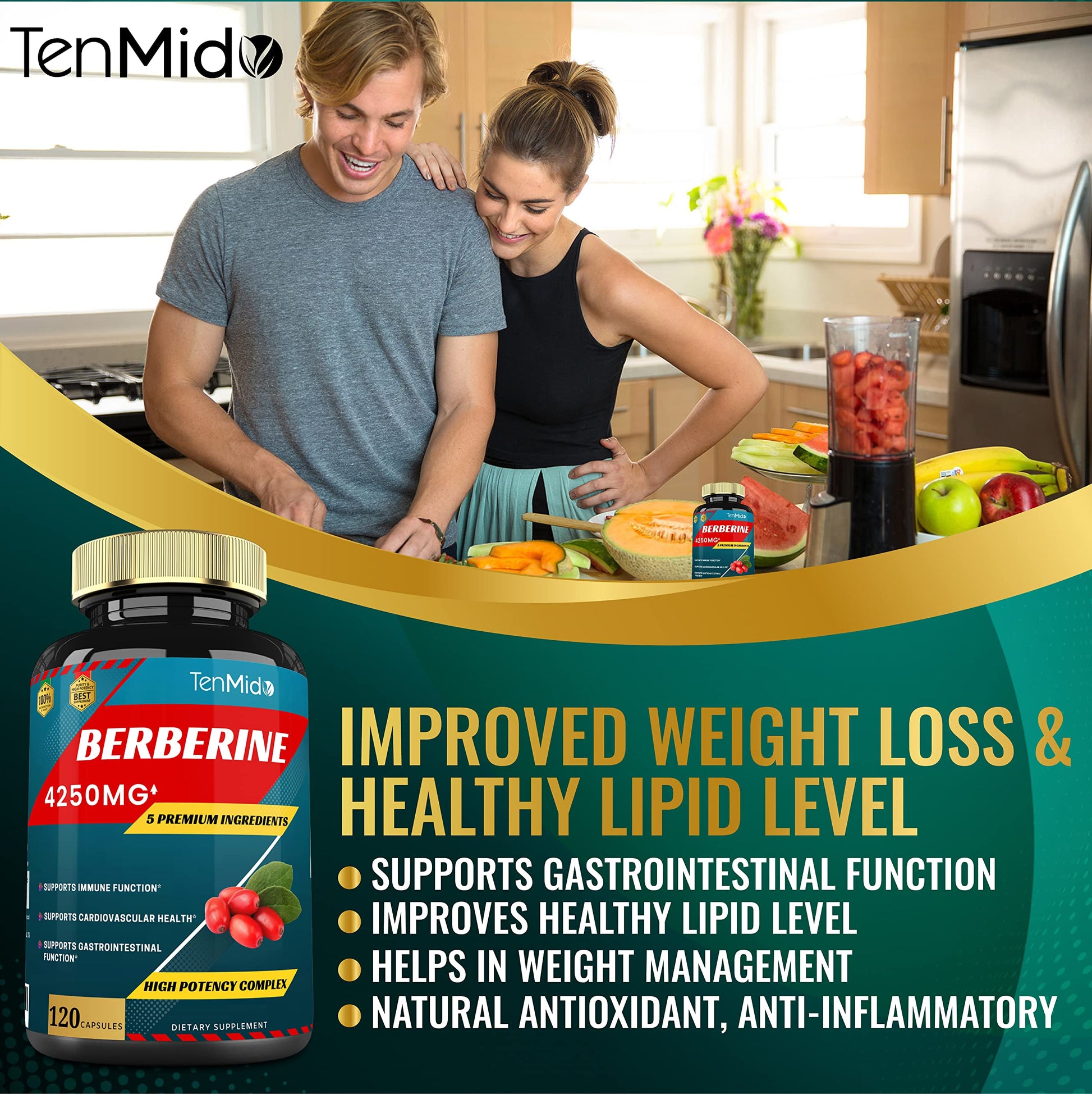 Berberine Extract Capsules 4250mg, 4 Months Supply & Ceylon, Milk Thistle, Turmeric TenmidoBuy Supplements Australia