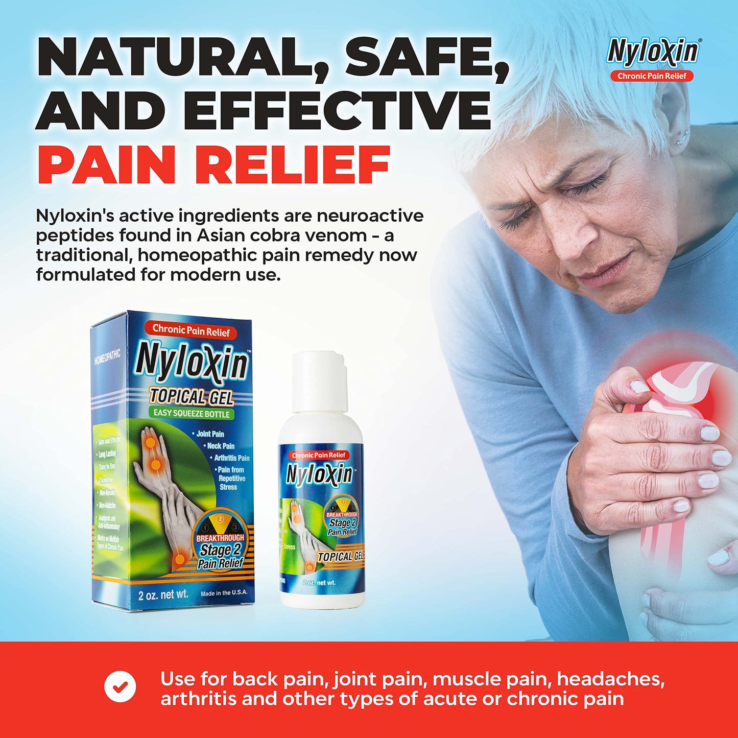 Nyloxin Easy Squeeze Bottle Arthritis Pain Relief Gel, Back Pain Relief, Neuropathy Pain Relief, Nerve Pain Relief, Knee Pain Relief, Foot Pain Relief, Muscle Pain Relief, Joint Pain Relief (2 oz) NyloxinBuy Supplements Australia