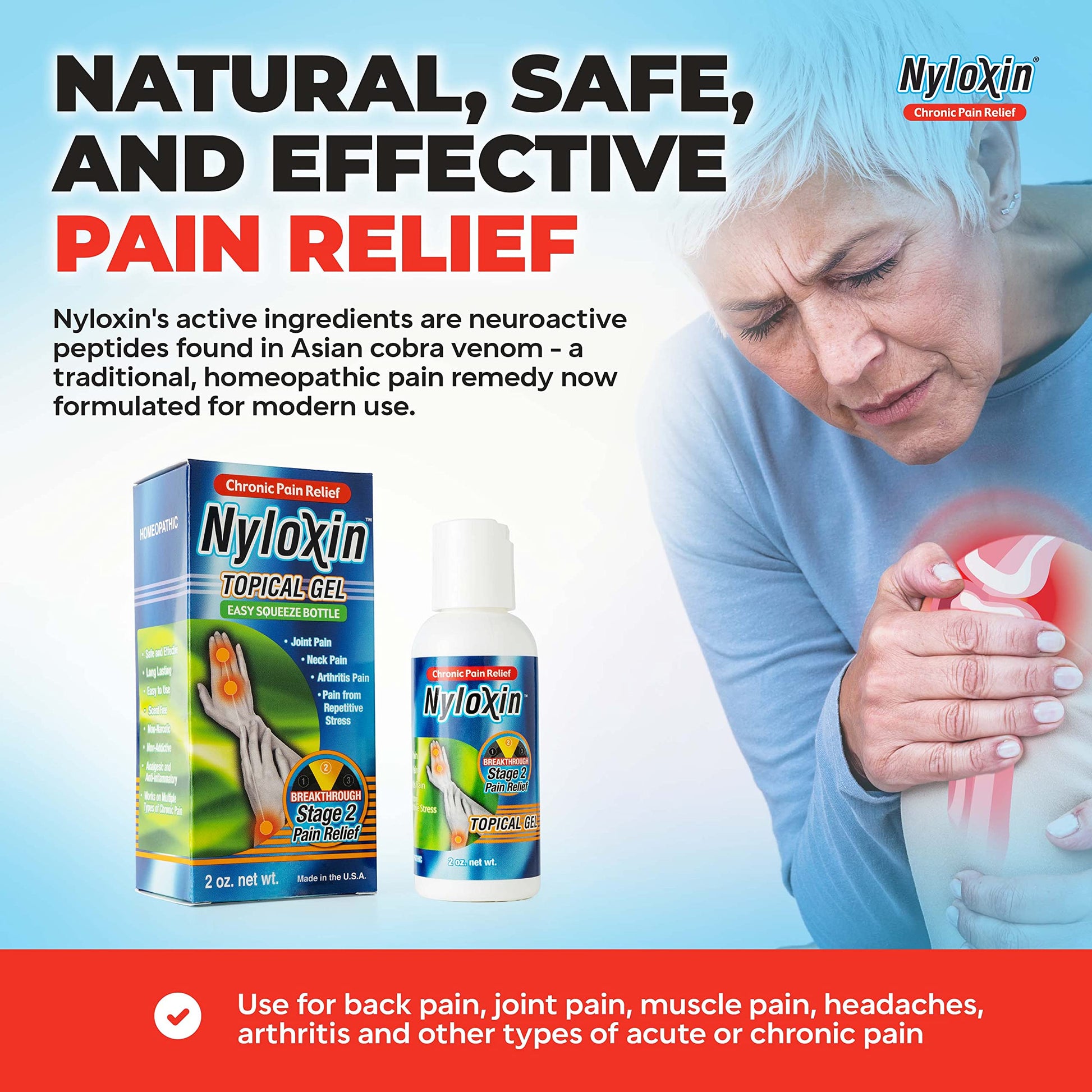 Nyloxin Easy Squeeze Bottle Arthritis Pain Relief Gel, Back Pain Relief, Neuropathy Pain Relief, Nerve Pain Relief, Knee Pain Relief, Foot Pain Relief, Muscle Pain Relief, Joint Pain Relief (2 oz) NyloxinBuy Supplements Australia