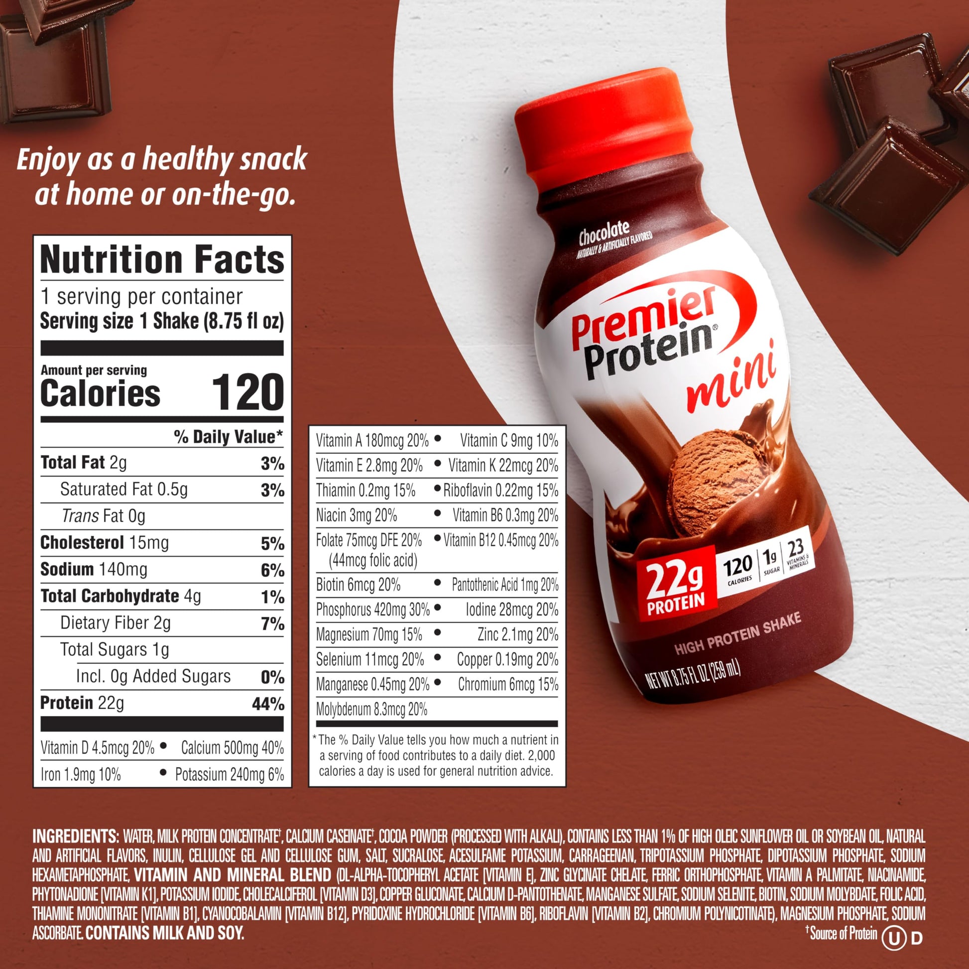 Premier Protein Shake MINIs, Chocolate, 22g Protein, 120 Calories, 1g Sugar, 8.75fl oz Premier ProteinBuy Supplements Australia