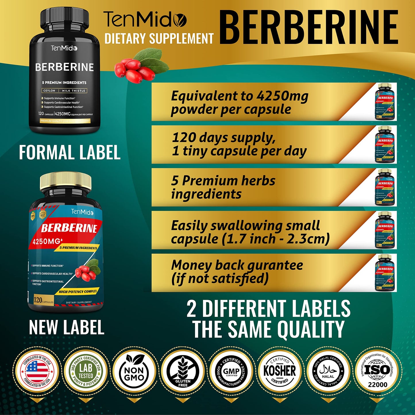 Berberine Extract Capsules 4250mg, 4 Months Supply & Ceylon, Milk Thistle, Turmeric TenmidoBuy Supplements Australia