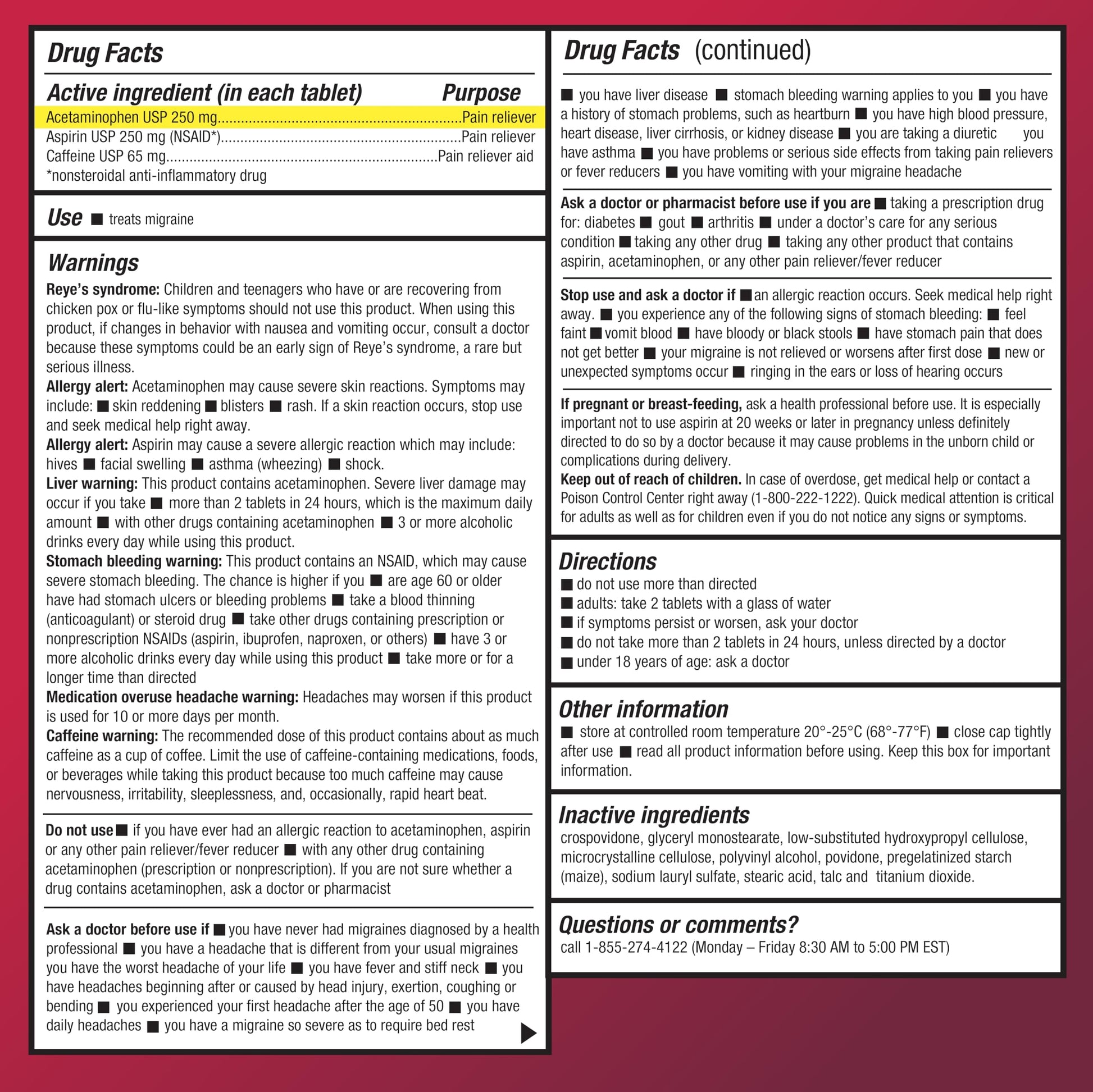 Amazon Basic Care Migraine Relief Acetaminophen, Aspirin (NSAID) and Caffeine Tablets, Pain Reliever/Pain Reliever Aid, 200 Count Amazon Basic CareBuy Supplements Australia