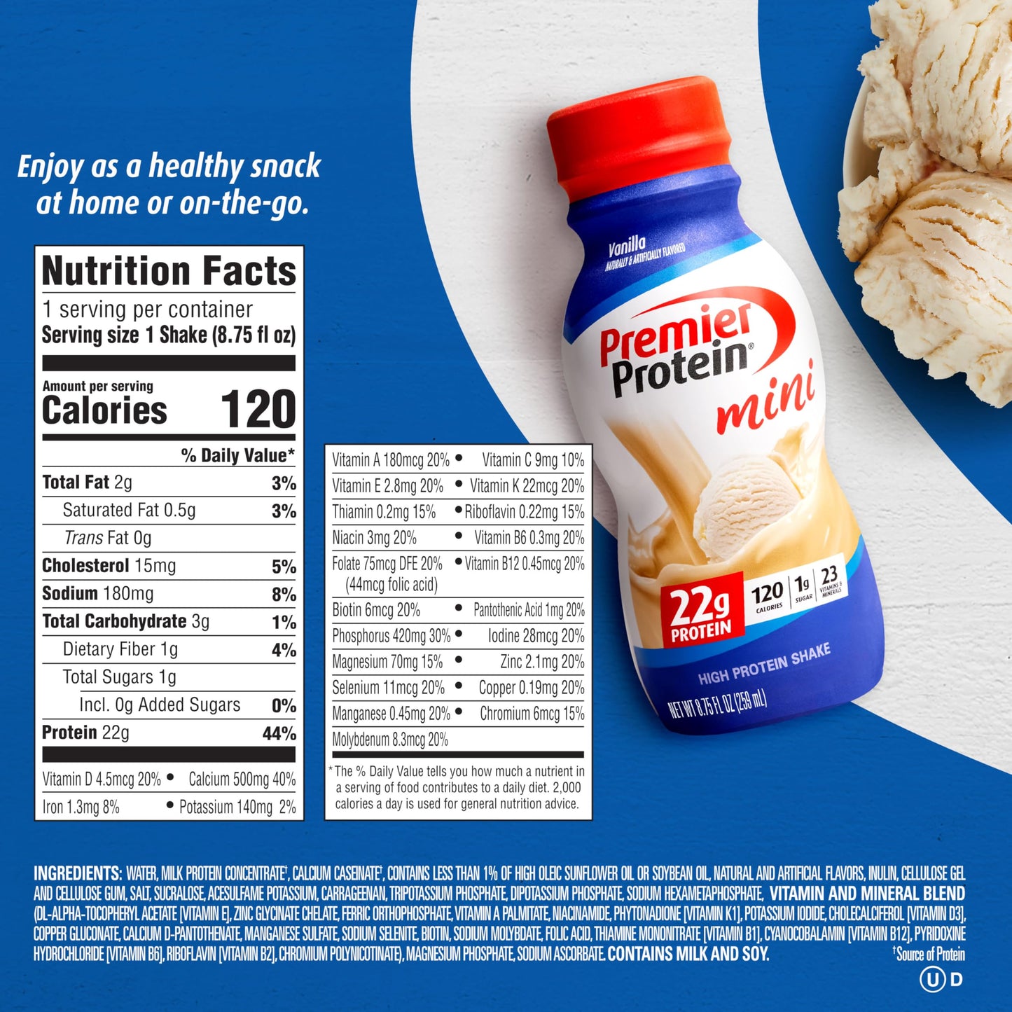Premier Protein Shake MINIs, Vanilla, 22g Protein, 120 Calories, 1g Sugar, 8.75fl oz Premier ProteinBuy Supplements Australia