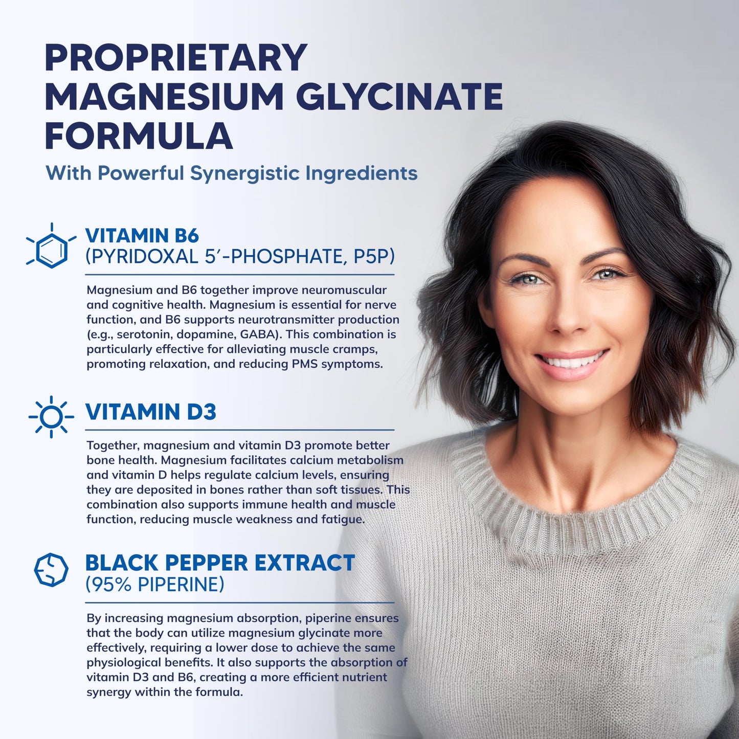 Magnesium Glycinate 1000mg with Vitamin D3 & B6-500mg per Capsule - Pure Elemental Mag Supplement Complex for Sleep, Muscle, Bone Health