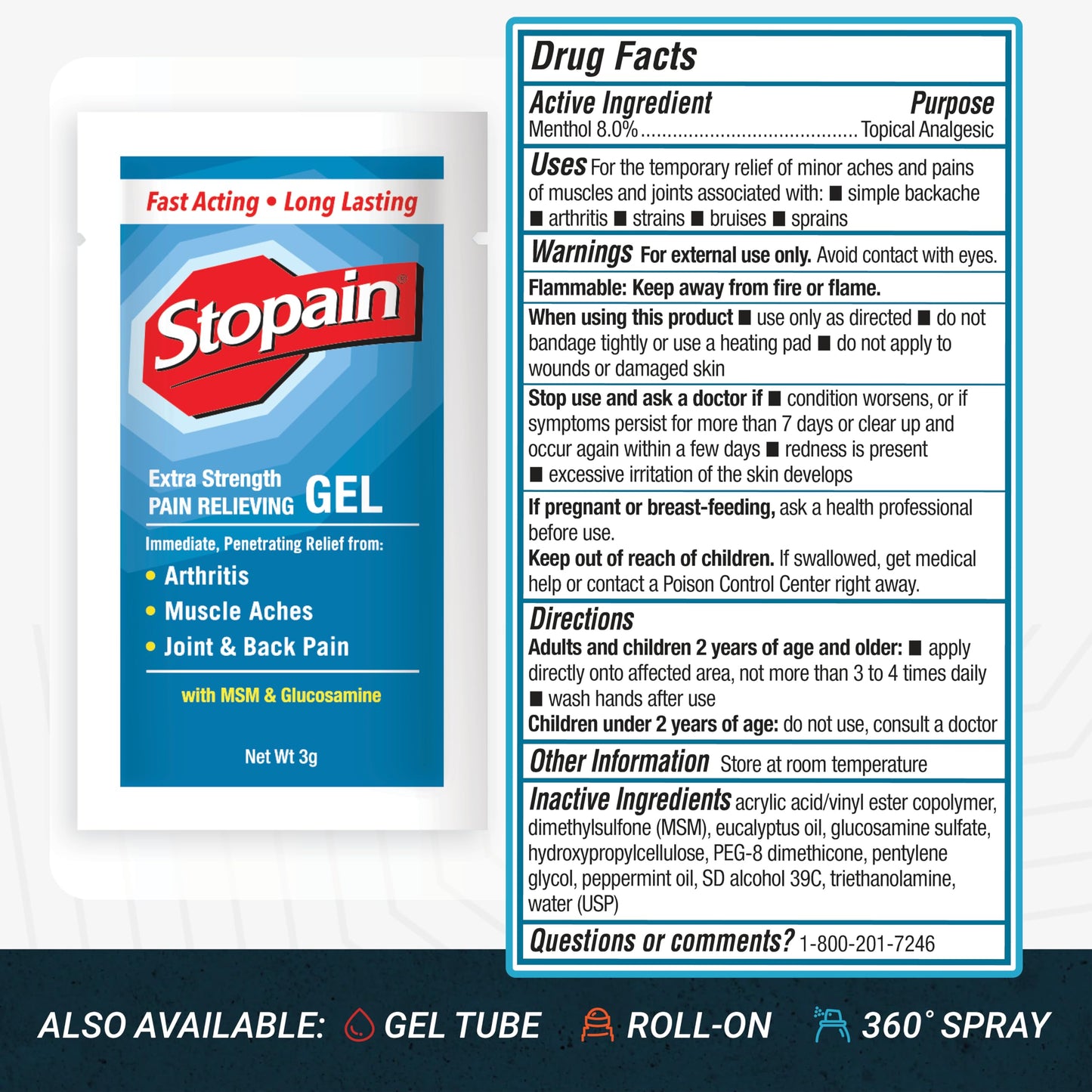 Stopain Pain Relief 3g Gel Packets, 100ct, 8% Menthol, Topical Pain Relief, Knee Pain Relief, Back Pain Relief, and Arthritis Pain Relief, Perfect for Workplace First Aid Cabinets, Made in USA StopainBuy Supplements Australia