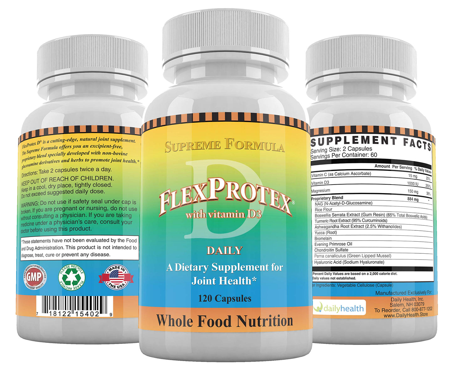 Daily Health, FlexProtex D Joint Muscle Support Supplement 3 Bottles Plus 1 Bottle Daily Marine Coral Calcium 90 Capsules Daily HealthBuy Supplements Australia