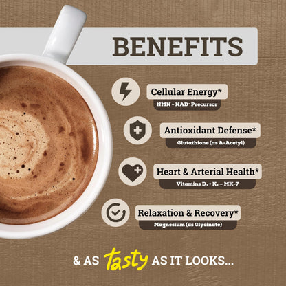 Black Forest Longevity Mix Liquid NAD+ Alternative Mocha Coffee 10-in-1 with NMN 250mg, Glutathione 250mg, TMG, Magnesium Glycinate, Vitamins D3 K2 C B12, High Polyphenol Cocoa, 30 Servings