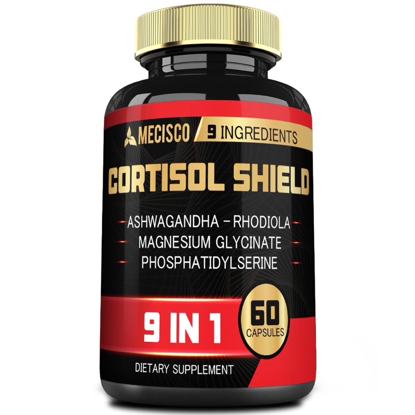9in1 Cortisol Shield - Ashwagandha & Magnesium Glycinate, Rhodiola, Phosphatidylserine, L-Theanine, Licorice Root, St. John's Wort, Lions Mane - Mind & Mood, Restful Night Support - 60 Capsules - Maple Wellness Supplements