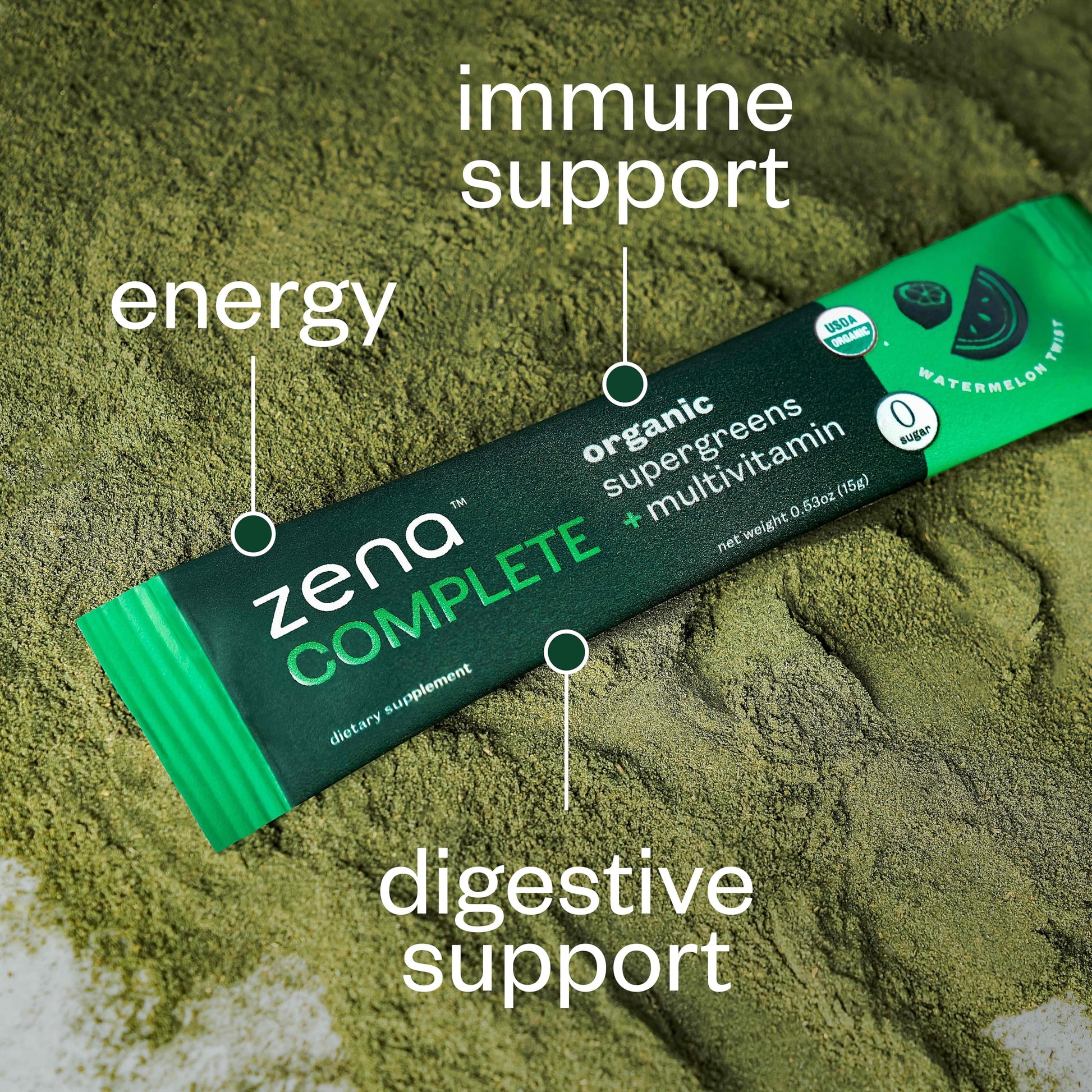Zena Complete Organic Super Greens Powder & Multivitamin, 90+ Supergreens, Fruits, Veggies, Pre & Probiotics, Watermelon Citrus Flavor Zena NutritionBuy Supplements Australia