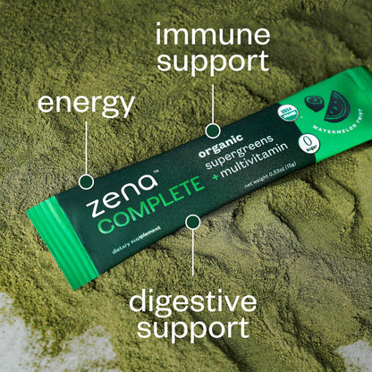 Zena Complete Organic Super Greens Powder & Multivitamin, 90+ Supergreens, Fruits, Veggies, Pre & Probiotics, Watermelon Citrus Flavor Zena NutritionBuy Supplements Australia