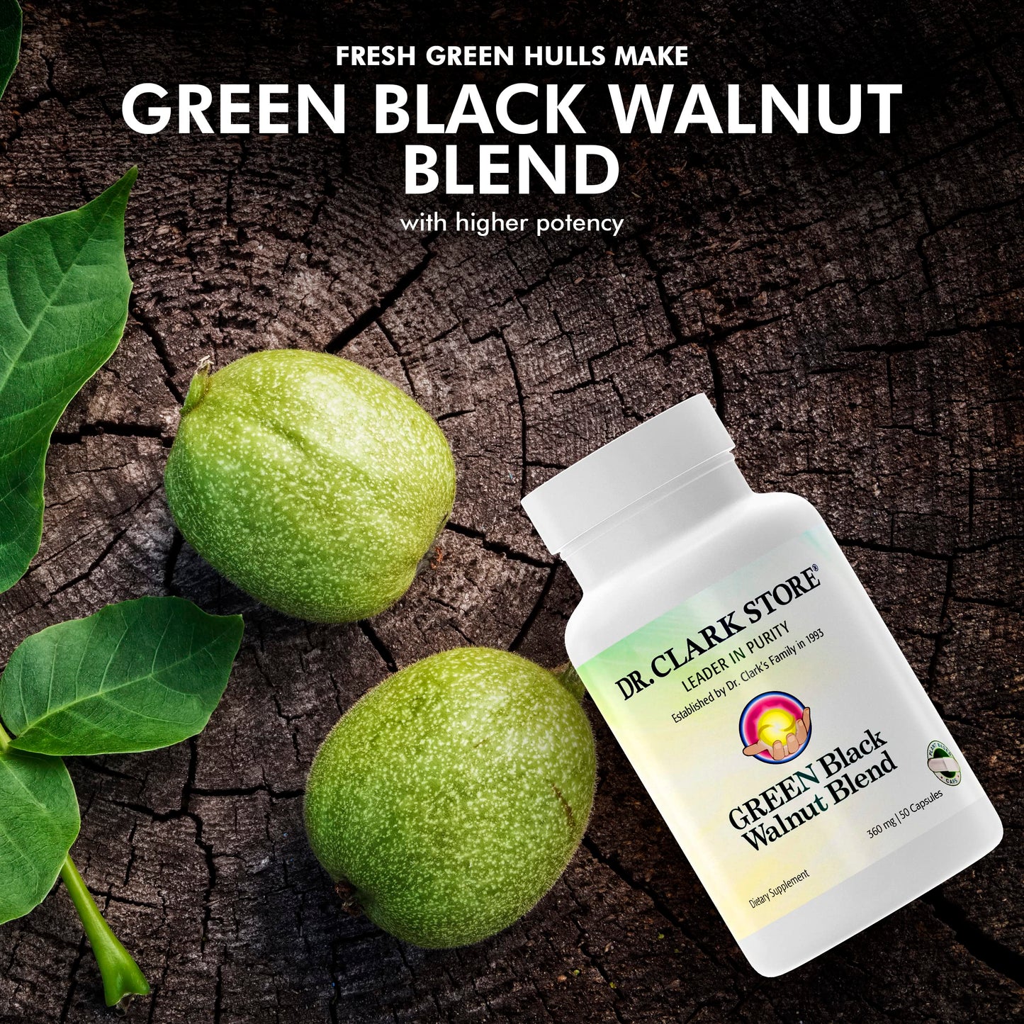 Dr Clark Green Black Walnut Blend - Freeze Dried Hull Dietary Supplement, Extra Strength Formula from All Natural Walnuts, Supports Healthy Intestinal Environment, 360mg, 50 Gelatin Capsules Dr Clark StoreBuy Supplements Australia