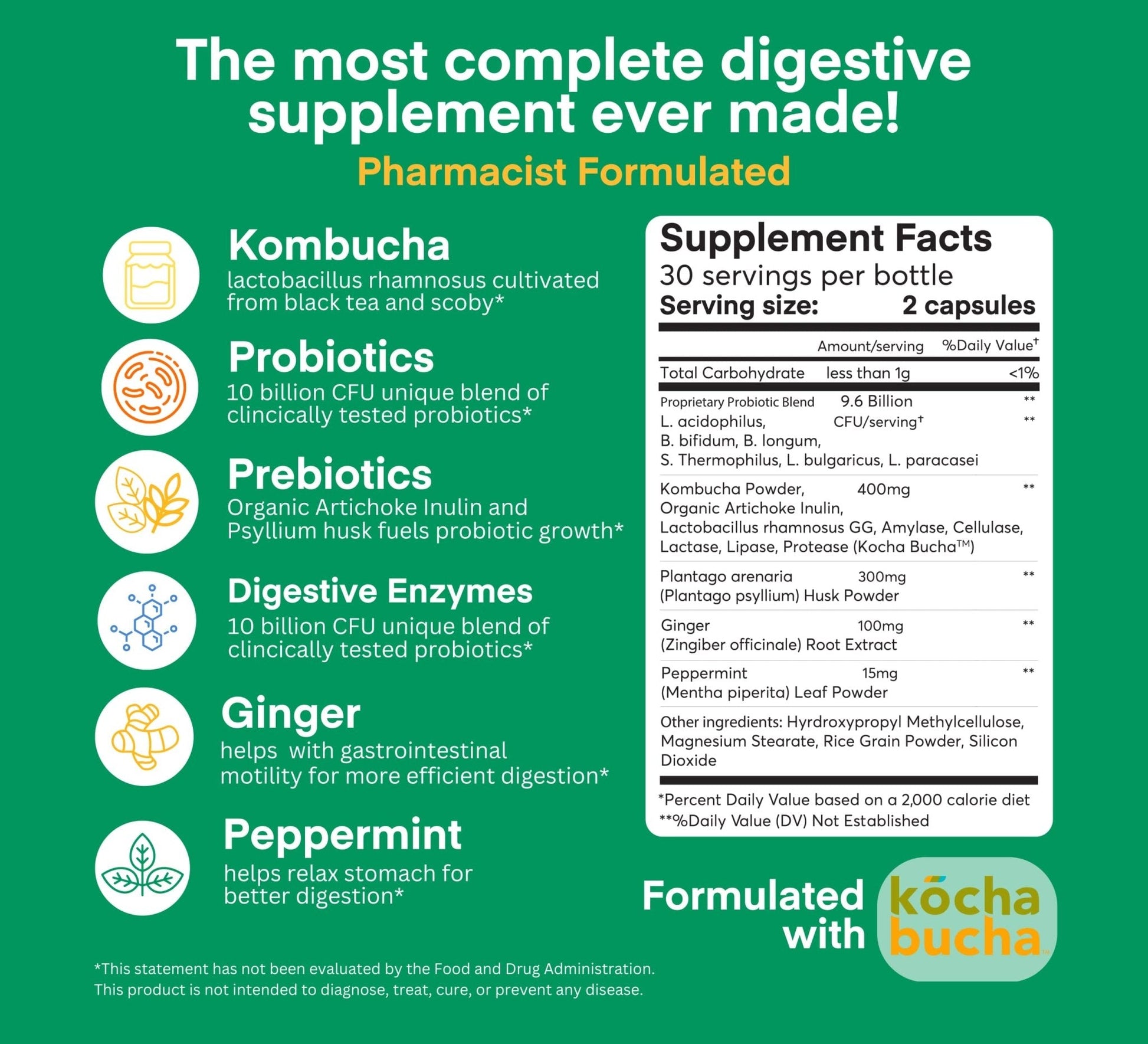 A dose of Digestive Balance-Gut Health Supplement-USDA-Kombucha, 7 Probiotic Strains and Prebiotics for Microbiome-Digestive Enzymes for Digestion - Maple Wellness Supplements