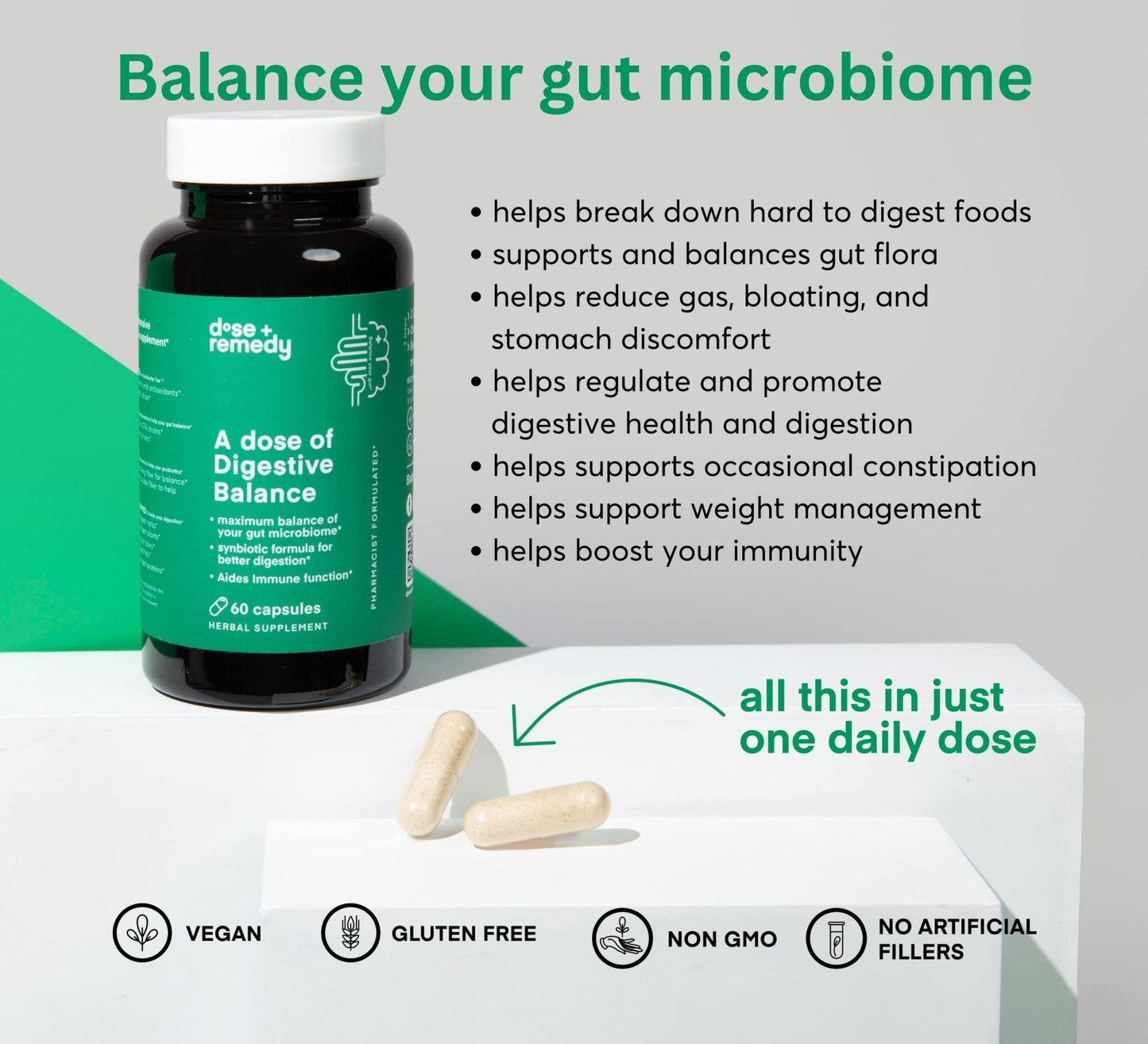 A dose of Digestive Balance-Gut Health Supplement-USDA-Kombucha, 7 Probiotic Strains and Prebiotics for Microbiome-Digestive Enzymes for Digestion - Maple Wellness Supplements