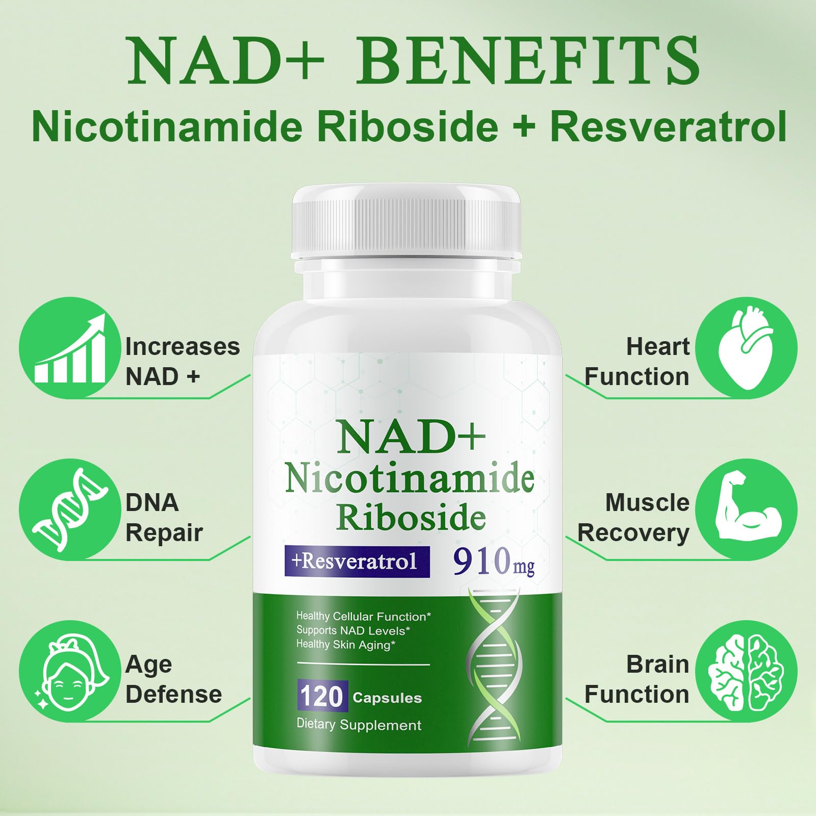 A r b c r n 120 Capsules NAD+ Supplement,NAD Nicotinamide Riboside Resveratrol 910mg for Men and Women, NR Supplement for Energy Anti-Aging Focus - Maple Wellness Supplements