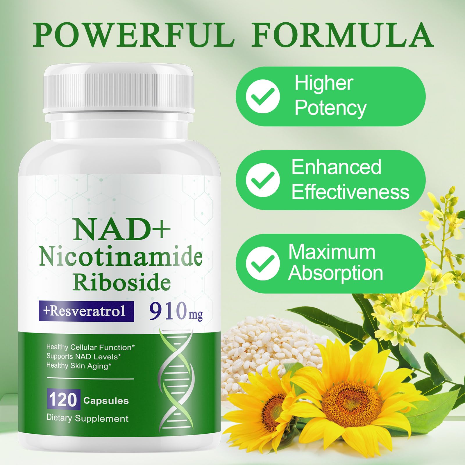 A r b c r n 120 Capsules NAD+ Supplement,NAD Nicotinamide Riboside Resveratrol 910mg for Men and Women, NR Supplement for Energy Anti-Aging Focus - Maple Wellness Supplements