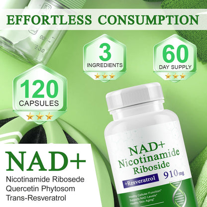 A r b c r n 120 Capsules NAD+ Supplement,NAD Nicotinamide Riboside Resveratrol 910mg for Men and Women, NR Supplement for Energy Anti-Aging Focus - Maple Wellness Supplements