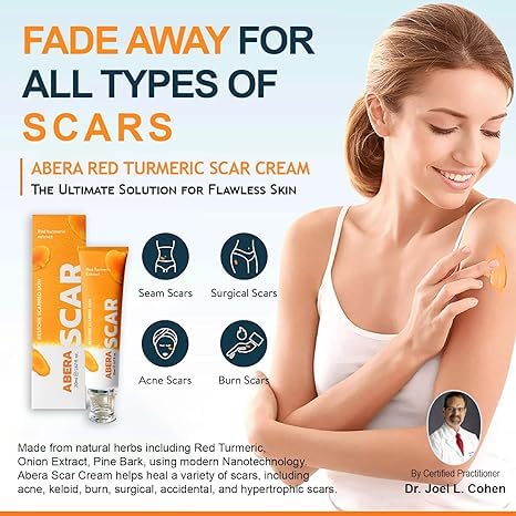 ABERA Scar Removal Cream for Women and Men - Rapid Repair of New Old Scars, Spots, Burns All Natural Treatment with Vitamin E, Alanine, Collagen (1 Box + 3 Eye Patch) - Maple Wellness Supplements