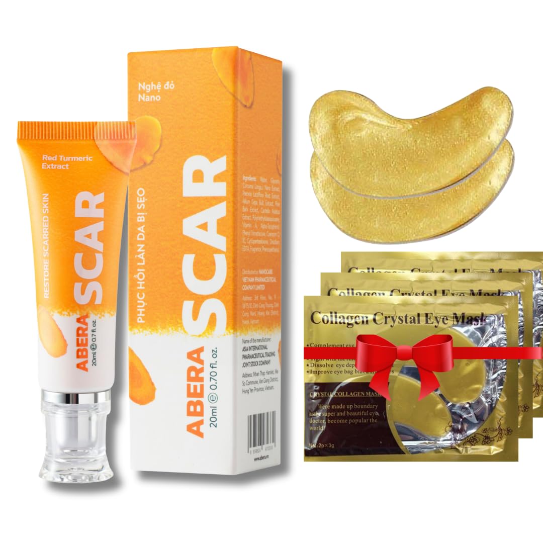 ABERA Scar Removal Cream for Women and Men - Rapid Repair of New Old Scars, Spots, Burns All Natural Treatment with Vitamin E, Alanine, Collagen (1 Box + 3 Eye Patch) - Maple Wellness Supplements