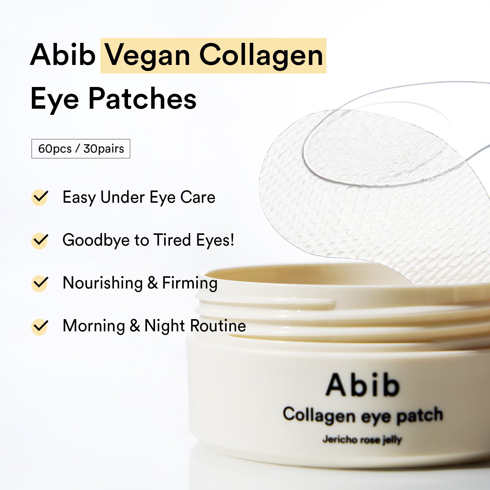 Abib Collagen Peptide Eye Patches for Wrinkles & Fine Line with Jericho Rose Jelly, 60 Count, Korean Skin Care - Maple Wellness Supplements