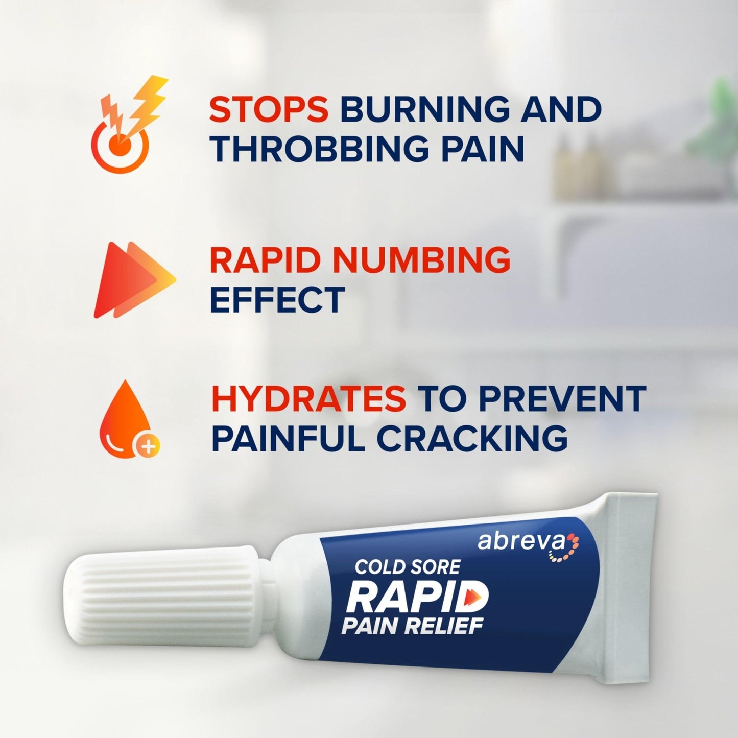Abreva Cold Sore Treatment Rapid Pain Relief Cream - 1 Tube, 3 Grams - Maple Wellness Supplements