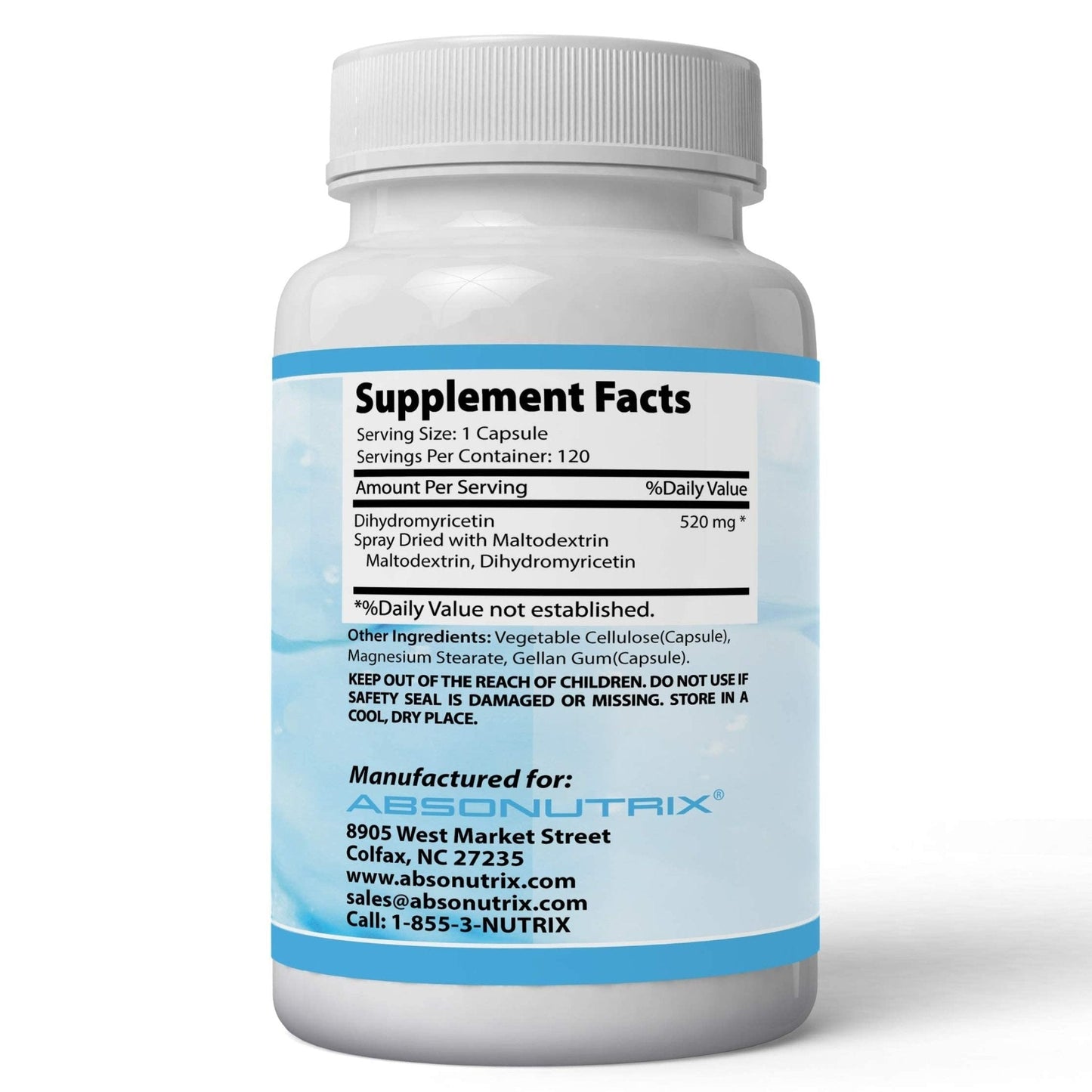 Absonutrix Dihydromyricetin - 520 mg, 120 Servings, Made in USA, Quick Absorption, Quality Potent Ingredients, Third-Party Tested, Non-GMO, GMP Certified, Cruelty Free Products - Maple Wellness Supplements