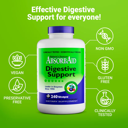 AbsorbAid Digestive Enzymes 240 vCaps, Proven to Increase Vital Nutrient Absorption by up to 71% - Maple Wellness Supplements