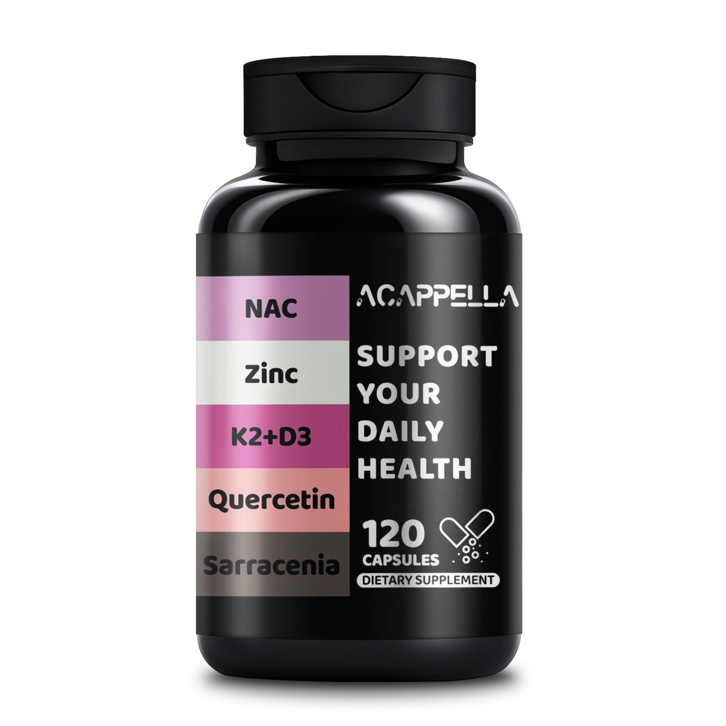 ACAPPELLA N-Acetyl Cysteine Vitamin D3 K2 Zinc Quercetin Sarracenia Purpurea NAC Supplement with Elderberry Holy Basil Bee Propolis Bromelain L-Lysin for Men & Women (1) - Maple Wellness Supplements