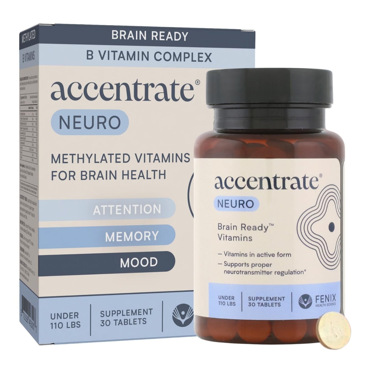 Accentrate Brain Supplement for Focus, Attention, Mood | Complete Vitamin B Complex | Brain Health | Methylated Multivitamin w/L-Methylfolate (5-MTHF), Cofactors Methyl-B12 & P5P | MTHFR Supplement - Maple Wellness Supplements
