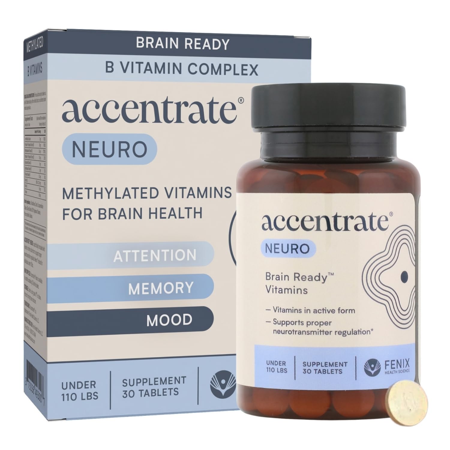 Accentrate Brain Supplement for Focus, Attention, Mood | Complete Vitamin B Complex | Brain Health | Methylated Multivitamin w/L-Methylfolate (5-MTHF), Cofactors Methyl-B12 & P5P | MTHFR Supplement - Maple Wellness Supplements