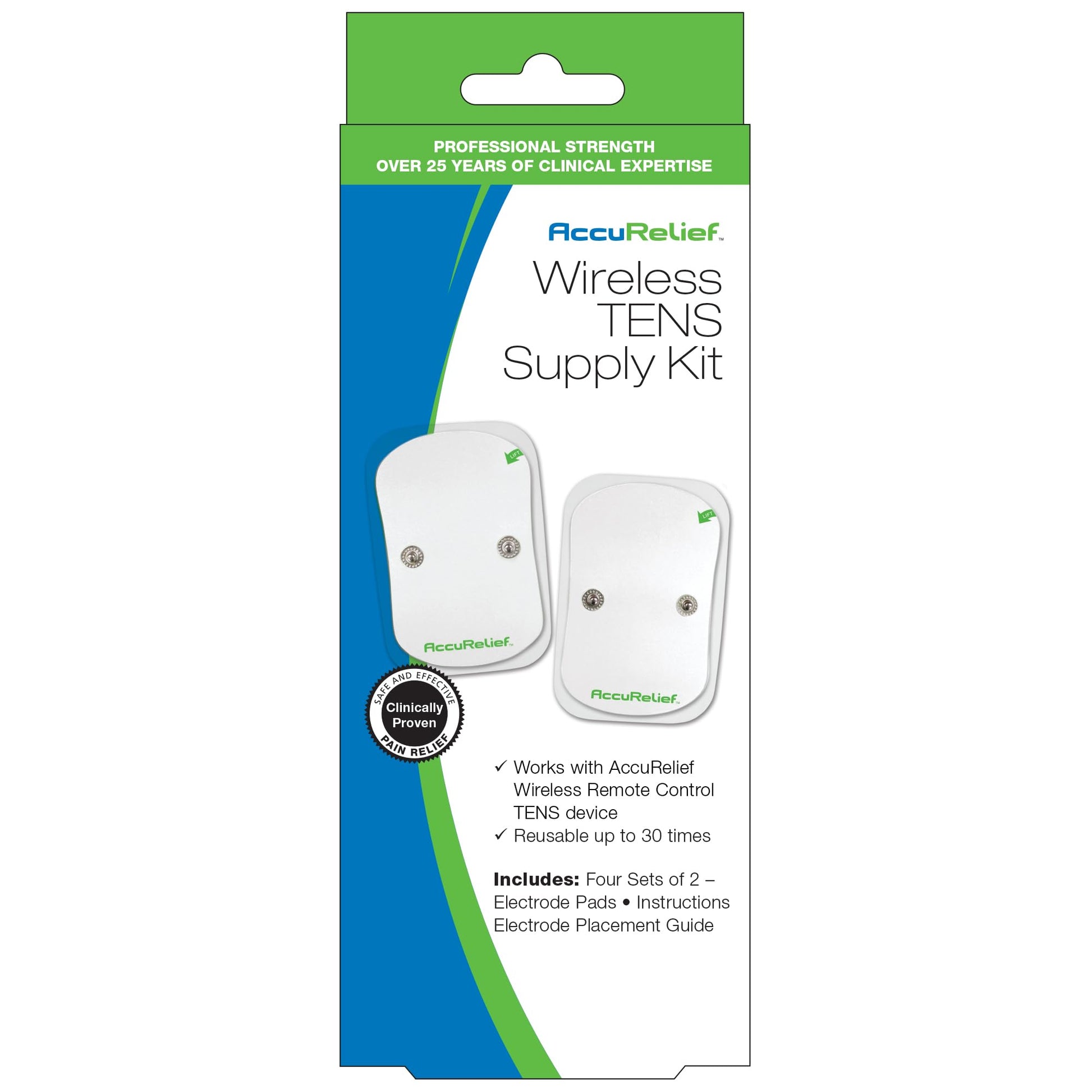 AccuRelief Wireless TENS Electrotherapy Pain Relief System Supply Kit (Packaging May Vary), Works with AccuRelief Wireless Remote Control TENS Device (ACRL-9000), 2 Pair (Pack of 1) - Maple Wellness Supplements