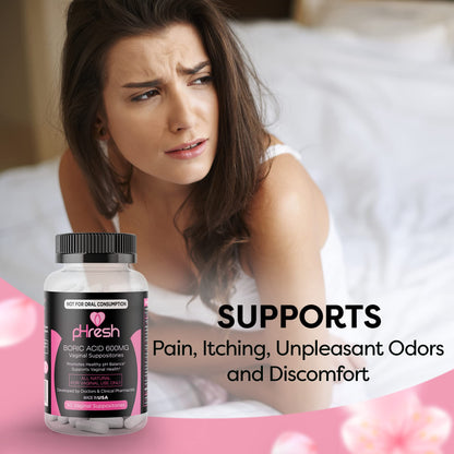 ACE NUTRITION pHresh Boric Acid Suppositories for Women, Suppositories for Odor Use, Natural Feminine Care Supports Vaginal Health & Promotes Healthy pH Balance - Made in USA - Maple Wellness Supplements