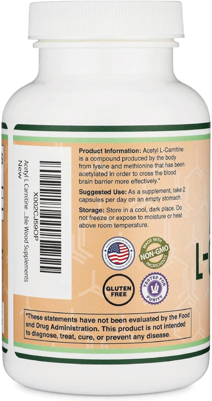 Acetyl L-Carnitine 1,000mg Per Serving, 150 Capsules (ALCAR for Brain Function Support, Memory, Attention, and Stamina) Acetyl L Carnitine That is Third Party Tested by Double Wood - Maple Wellness Supplements
