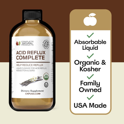 Acid Reflux Relief Liquid 16oz - Organic Heartburn Support Formula, Natural GERD Aid with Aloe Ginger Garlic Vanilla, Fast Absorbing Amish Remedy, Certified Organic Kosher Made in USA Supplement - Maple Wellness Supplements