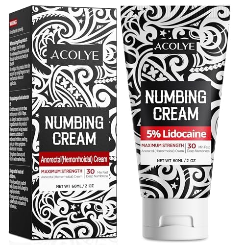 Acolye Numbing Cream Maximum Strength : 5% Lidocaine Topical Anesthetic - Extra Strength 5X Numbing with Menthol Arnica and Emu Oi (2 Fl Oz, Mint Flavor) - Maple Wellness Supplements