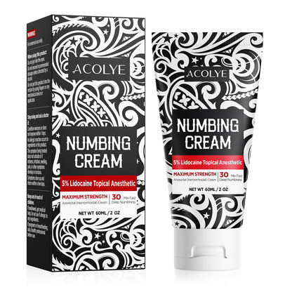 Acolye Numbing Cream Maximum Strength : 5% Lidocaine Topical Anesthetic - Extra Strength 5X Numbing with Menthol Arnica and Emu Oi (2 Fl Oz, Mint Flavor) - Maple Wellness Supplements