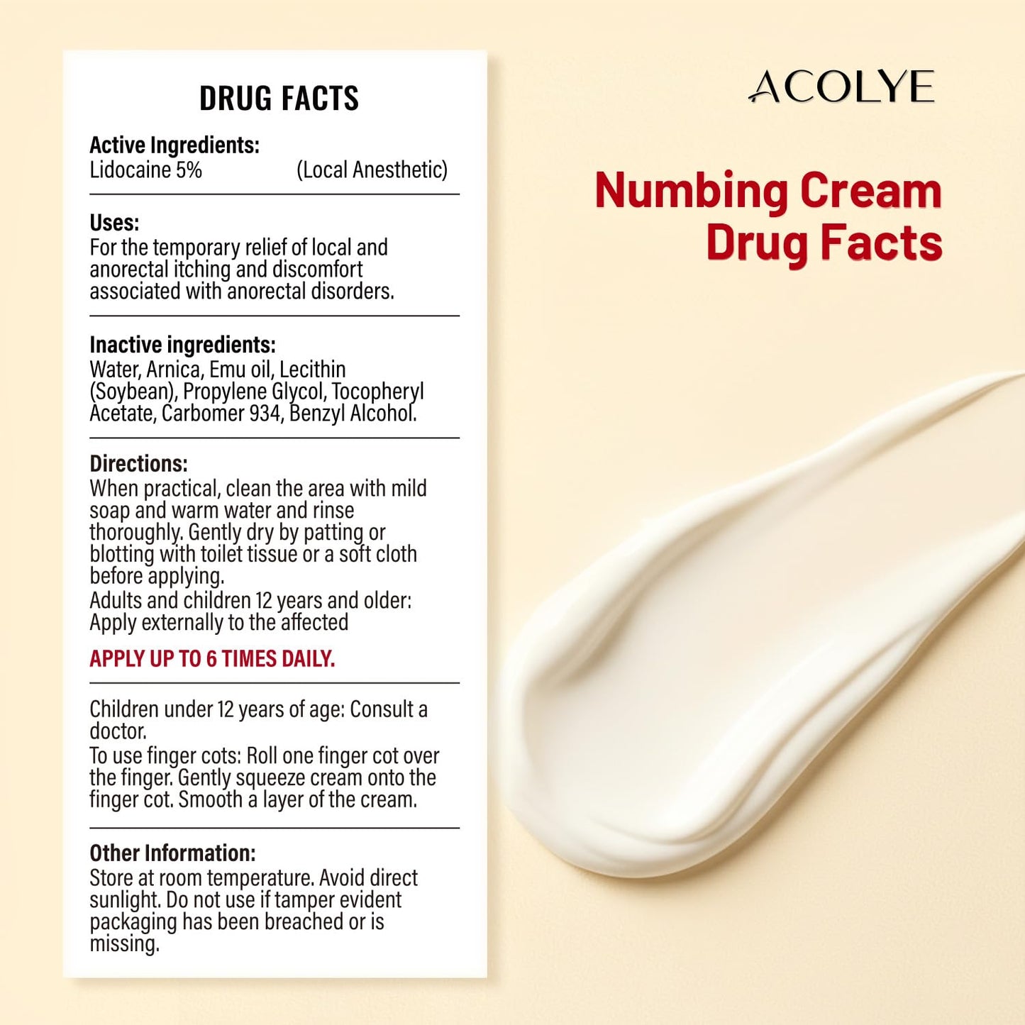 Acolye Numbing Cream Maximum Strength : 5% Lidocaine Topical Anesthetic - Extra Strength 5X Numbing with Menthol Arnica and Emu Oi (2 Fl Oz, Mint Flavor) - Maple Wellness Supplements