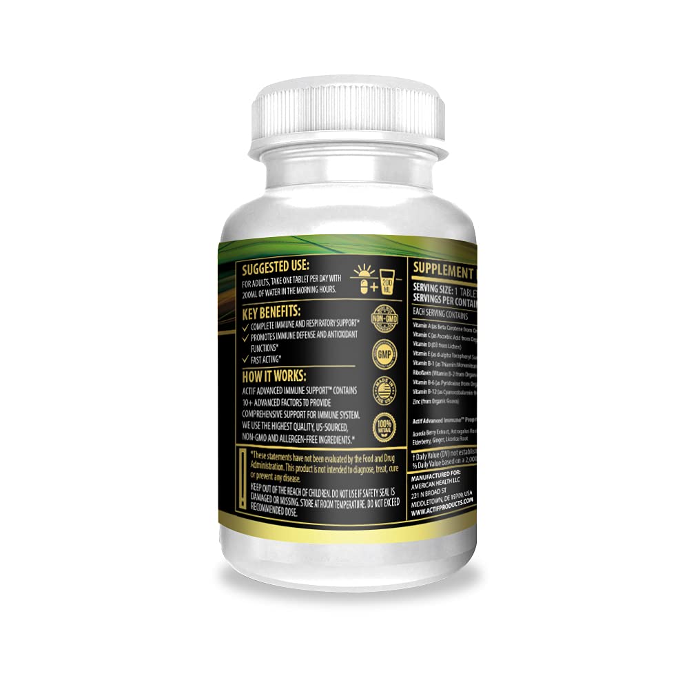 Actif Advanced Immune Support with 10+ Factors for Immunity Booster - 100% Natural, Non-GMO, 60 count - Maple Wellness Supplements