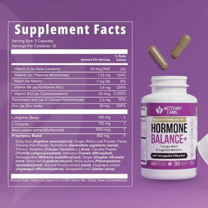 Activa Labs+ Hormone Balance for Women | Boost Energy, Mood, Libido and Focus | Supports Cycle&Menopause Comfort | Gluten, Soy&Lactose Free | 30 Day Supply - Maple Wellness Supplements