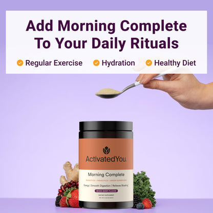 ActivatedYou Morning Complete Super Greens Powder Drink Mix - Gut Health Boost with Prebiotics, Probiotics, & Antioxidants - 10 Billion CFUs, Mixed Berry Flavor - Maple Wellness Supplements