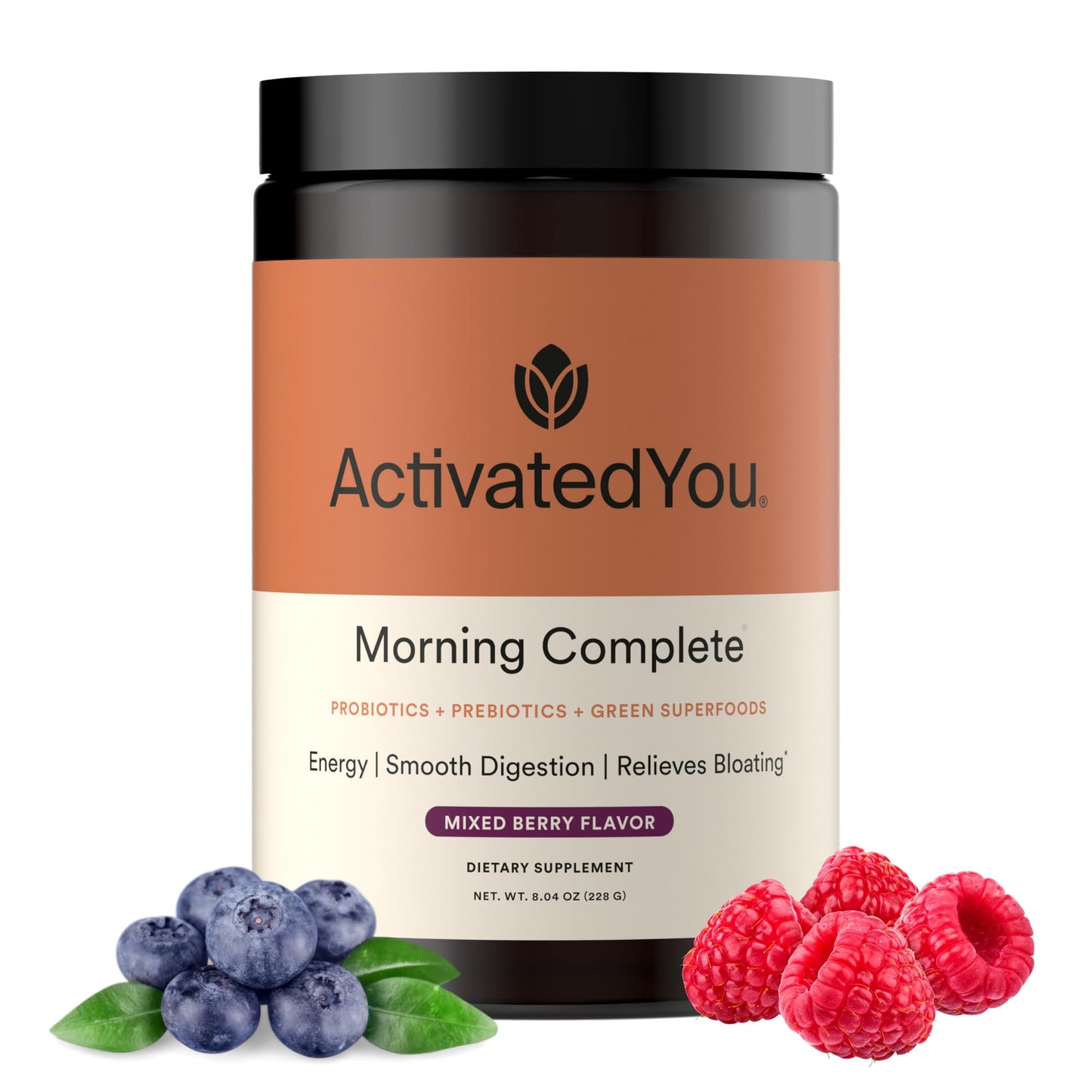 ActivatedYou Morning Complete Super Greens Powder Drink Mix - Gut Health Boost with Prebiotics, Probiotics, & Antioxidants - 10 Billion CFUs, Mixed Berry Flavor - Maple Wellness Supplements