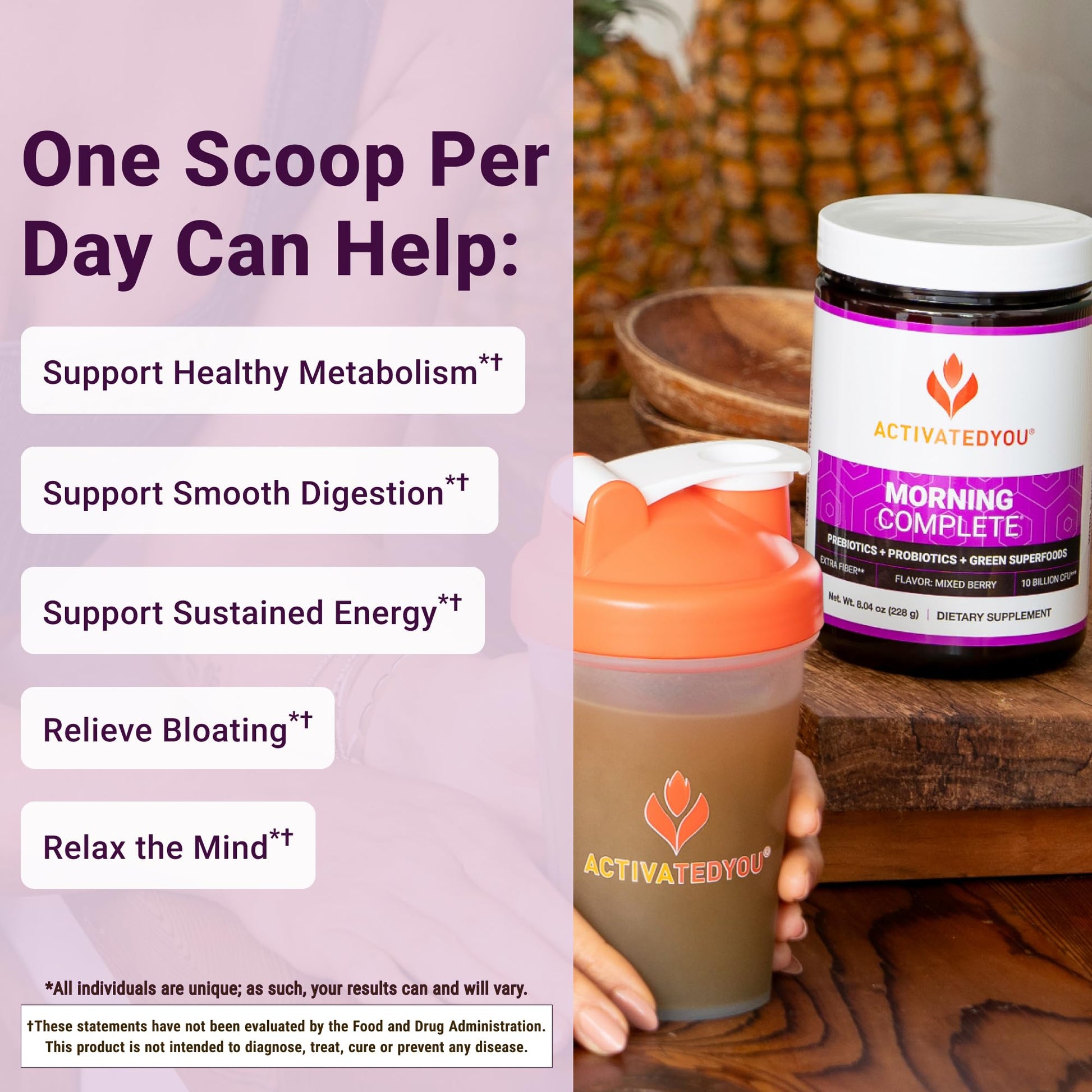 ActivatedYou Morning Complete Super Greens Powder Drink Mix - Gut Health Boost with Prebiotics, Probiotics, & Antioxidants - 10 Billion CFUs, Mixed Berry Flavor - Maple Wellness Supplements