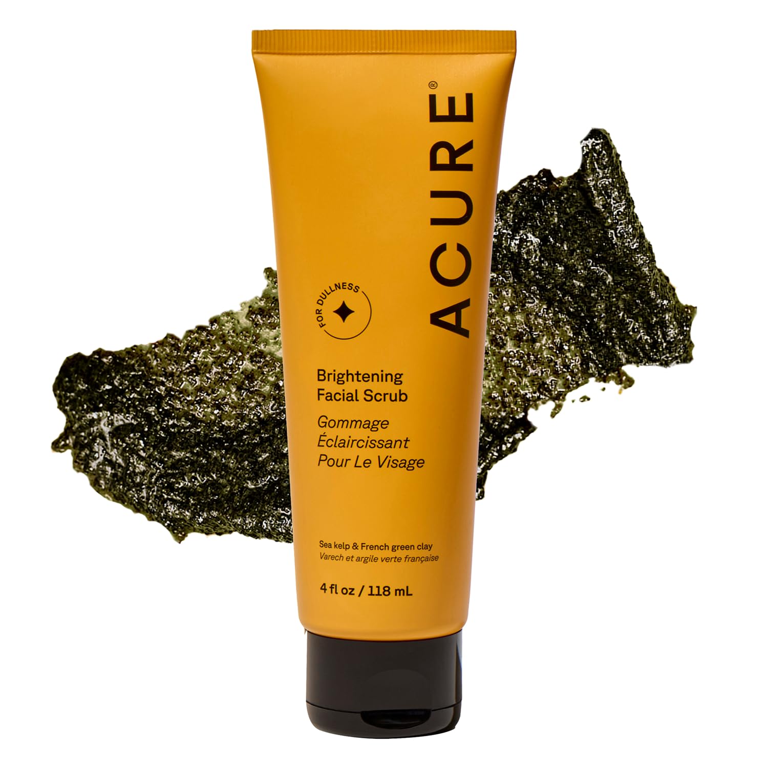 Acure Brightening Facial Scrub - Exfoliating Face Wash, Gentle Daily Scrubber & Exfoliator for Women & Men for Radiant Skin, Cleansing Wash with Sea Kelp & French Green Clay - 4 fl oz - Maple Wellness Supplements