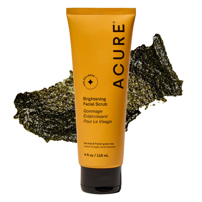 Acure Brightening Facial Scrub - Exfoliating Face Wash, Gentle Daily Scrubber & Exfoliator for Women & Men for Radiant Skin, Cleansing Wash with Sea Kelp & French Green Clay - 4 fl oz - Maple Wellness Supplements