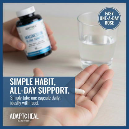 ADAPTOHEAL Magnesium Complex – Glycinate, Malate & Citrate with Vitamin B6, Sleep Support, Stress Relief, Muscle Relaxation, Nervous System Support – 90 Capsules - Maple Wellness Supplements